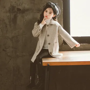 Dječji zimski vuna mješavina kaput Vintage moda za djevojaka Bež duge jakne Topla odjeća Debela jakna Za djecu 7 8 10 12 godina