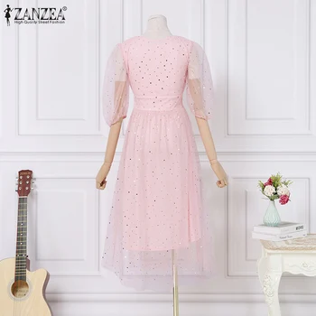 Donje elegantna večernja haljina Maxi ZANZEA Moda V-oblika-izrez Haljinu Dugu 2021 Ljetno čipkan šarenilo haljina donje monotone smještaj haljina