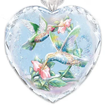 Donje Srce u obliku kristalne Cvijeta i ptice s uzorkom Ogrlica Privjesak Ogrlica Ženski Nakit
