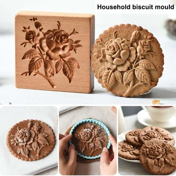 Drveni kalup za cookie Cutter Drveni Kalup za пряничного biskvit kalup za 3D-žigosanje torte kalup za pečenje Rezač za cvijeće ruže Pekara naprava