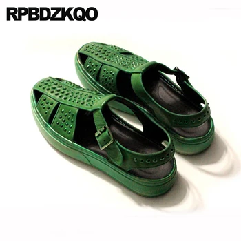 Dugmad na platformi Luksuzna zelena prirodna koža Plave Rimske sandale Veličina 45 Gladijatorske zakovice Velike dizajnerske cipele Za muškarce Visoke kvalitete Veliki