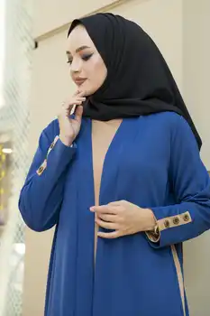 Dvostruki Odijelo s pojasom Mliječno-Smeđa Haljina je Turska Muslimanska Moda Hidžab je Islamska Odjeća Dubai Istanbul Istanbul Stil 2021