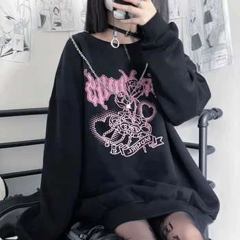 Egirl Gotička print Veste za žene Zimski debeli topli pulover Harajuku Moderan vanjski odjeća dugih rukava Majica sa kapuljačom MINGLIUSILI