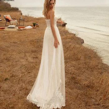 Elegantne vjenčanice 2021 Boho Boem Bijela Jednostavan Plaža Djeveruša Haljina Šifon Za žene munje Vjenčanje haljina Sirena