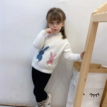 EuerDoDo Jesensko-zimski džemper za djevojčice dugi rukav Pleteni puloveri Vrhovima Džemper s rabbit Zimska odjeća za djevojčice