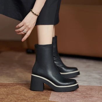 FEDONAS Platforme Iza munje Ženske čizme Jesen zima Prirodna koža Debela štikle Platforme Zrele Lakonski ženske cipele