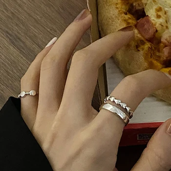 FOXANRY 925 Sterling srebra Prsten s сердечком za žene INS Modni Kreativna šuplje geometrijski Berba punk nakit za rođendan