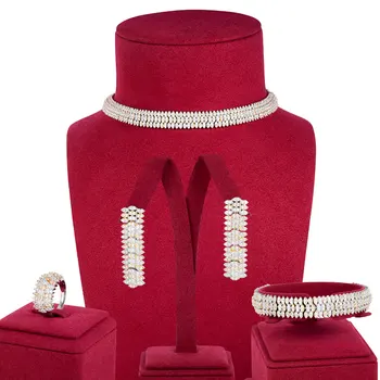 GODKI 4 kom. dvo-boja ogrlice nakit Kit za žene Vjenčanja Raskošan nakit kit Naija Kubni Cirkon Dubai Svadbeni nakit