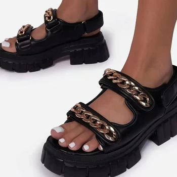 [GOGD]2021 Ljetna obuća Ženske sandale na ravnoj platformi Ženske cipele od meke kože s kopčom Casual cipele s otvorenim vrhom Gladijatorske klinovi veličina 36-41