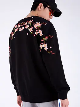 GONTHWID Hip-hop Majica sa kapuljačom Ulica majica Muška vezene procvata trešnja Pulover s cvijećem 2021 Harajuku Хлопковая jesenski majica sa kapuljačom