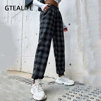 GTEALIFE Y2K Punk Stil Elastičan pojas Kariranih ženske sportske hlače Hlače-teretni Jesen-zima Za žene Harajuku High street Besplatne Sportske hlače za trčanje