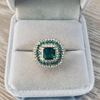 Gu Li Luksuzni Umetnut Utrti Prstenje Angažman Zeleni Cirkon Za žene Prsten Veliki Kvadratni Kamen Crystal Voljeni