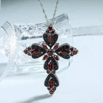 GZ ZONGFA Novi dizajn Ženska Moda Privjesak Crni Spinel Dubai Prirodni Granat nakit ogrlica Križ