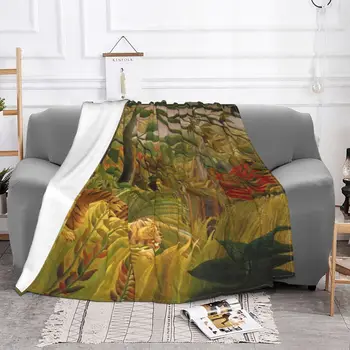Henri Rousseau Tigar U Tropskoj Oluji Deka Baršunasti Tekstila Dekor Životinje Prijenosni Meke Pokrivače za posteljinu Komad Tepiha