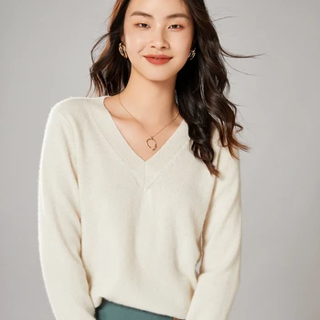 High-end jesensko-zimski džemper od čiste vune Ženski pletene pulover s V-izrez Ženski kardigan slobodnog veličine Odjeća za djevojčice 6 boja