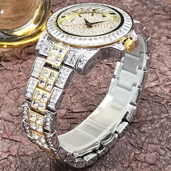 Hip-hop MISSFOX AAA Mens Najbolji Brand Luksuznih Baguette Diamond Narukvica Od Nehrđajućeg Čelika Kvarcni Ručni Sat Poslovne sat