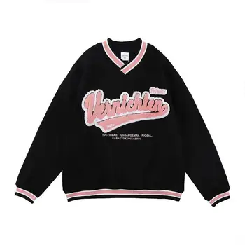 Hip-hop Punk Stil Ulični Šik odjeću V-oblika dekoltea s буквенной vezom Majica Za žene Baseball Prevelike majice Harajuku Odjeća za mlade