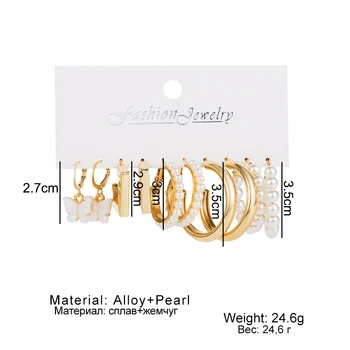HR Modni Zlatne Geometrijski Trg Okrugle Naušnice-prsten s biserima Set za žene Smola Akril Naušnice-prsten s leptirićima Poklon nakit