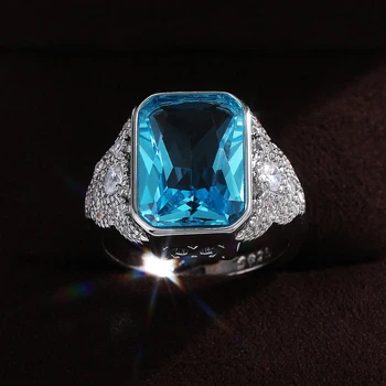 Huitan Berba večernja Ženska prstena za prste Plemenita Solitaire Nebo-plava Sjajna CZ Ženski prsten Elegantan poklon za godišnjicu, Luksuzan nakit