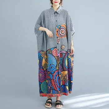 Indijska pakistanske haljina za žene u boemskom stilu Boho Retro Moda s po cijeloj površini Slobodna košulja Haljina Etnička cigan Indijska odjeća Ženska