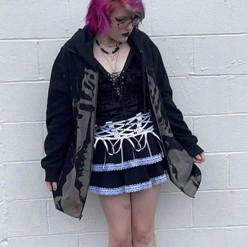 InsGoth Vintage cvjetne čipke crna mini suknja Gotička seksi Suknja s visokim strukom za tortu Harajuku Grunge Трапециевидный odijelo za stranke u klubu za djevojčice