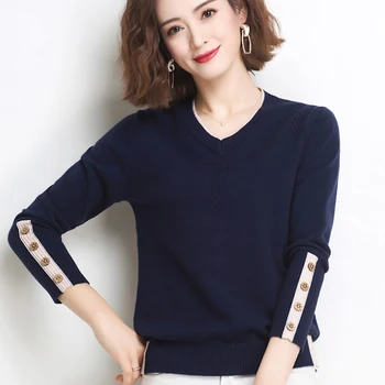 Jesensko-zimski džemper Mujer s V-izrez Svakodnevne skakači Za žene s dugim rukavima Korejski modna odjeća Ženski džemper, pulover vuče Femme