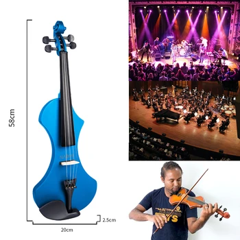 Kit za Plave Električne Violine 4/4 Veličine S Lukom Od Brazilskog Drva+Smola+ Audio+ Platna Torbica Jedinstveni Dizajn Bešumna Električna Violina
