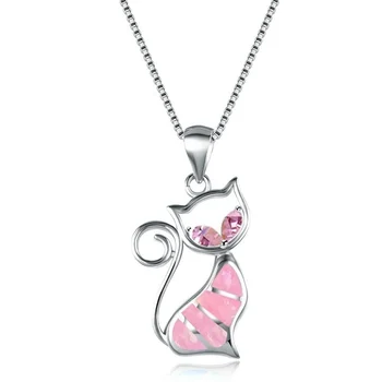 Klasični Slatka Mačka Privjesak za žene Vatreni opal životinja privjesak ogrlica za dame za djevojke Božićni poklon