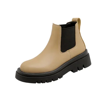 Kolač dimnjak na debelim potplatima Kožne cipele Martin Jesen-zima 2021 Plus size Tanke ženske čizme 33-43 univerzalne cipele Chelsea