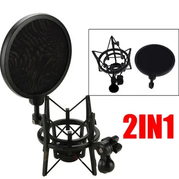 Kondenzatorski Mikrofon Na Udarce Držač Mikrofona S Velikim Ugrađenim Pop - Filter Crna