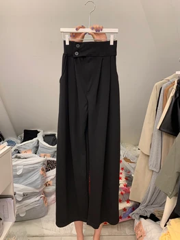 Korejski jesenski ženska odjeća 2021 Nova moda Elastična Visok struk, sa dva gumba Običan Svakodnevni široke hlače za žene