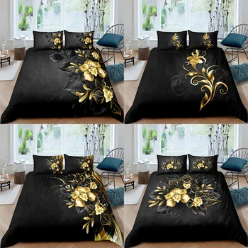 Kućni tekstil Luksuznih 3D Zlatni cvijet Skup пододеяльников i jastuk pokriva Skup dječja posteljina AU/EU/UK/US posteljina veličine 