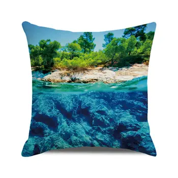 Kvadratni Torbica za jastuk u stilu Plavog oceana 45x45 cm Plaža Kokos grove Krajolik Zalaska sunca s po cijeloj površini Jastučnicu Home dekor Lanena jastučnica