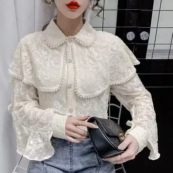 Lady Klasicni izvlačenja čipke top za žene Francuski bluza Lolita dugi rukav-svjetiljku Придворная tanka košulja Elegantna večernja vjenčanje uredski bluza