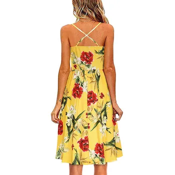 Ljetno seksi haljina bez naramenica s cvjetnim ispis za žene 2021 Moda bez rukava Casual сарафан do koljena Vintage haljina s otvorenim leđima