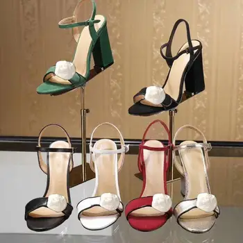 Luksuzne dizajnerske sandale od kože na super visokim petama ljetna obuća za šetnju na otvorenom modni kožne cipele sa debelim petama za opuštanje i banket