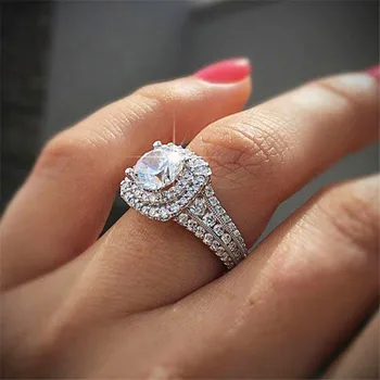 Luksuzni Nakit Dual Pandža Kvadratnom Cirkon Prsten Za Žene Vjenčano Prstenje, Privjesci, Vještački Dijamant Angažman Prsten Valentinovo Obećanje Prsten