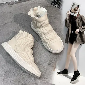 Luksuzni zimske cipele za žene 2021 g. Nove cipele na ravnim cipelama s visokim берцем Ženska хлопковая cipele plus baršun svakodnevne ženske zimske čizme korejskog