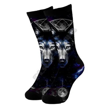 Lunar Vuk Visoke čarape s 3d ispis Za muškarce i za žene Zabavne modne čarape duge čarape 06