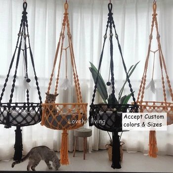 Makrame Velika Viseća za mačke 40x120 cm bilo koji otvoreni položaj okvir Kreveta za mačke Kuća, Mače Oprema za kućne ljubimce-Oprema za igračke za mačke Loptu od perja