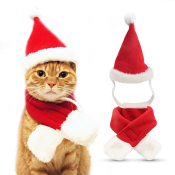 Mali Pas Mačka Santa Šešir Odijelo Božićno Odjeća sa Šeširom i šal za kućne ljubimce Božićni Set Svečani Božićni domjenak dodatna Oprema za mačke