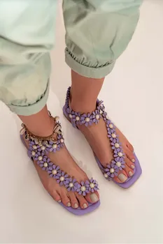 Mat japanke s жемчужными detaljima Ženske sandale Ženske sandale s cvjetnim biserima između vrhom Nova sezona 2021 ljeto