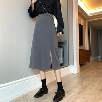Mini-suknje, Ženske ravnici jednostavne s bočnim prorezom u korejskom stilu Harajuku Modni Svakodnevne s visokim strukom Klasicni Uličnu odjeću Sve je utakmica šik