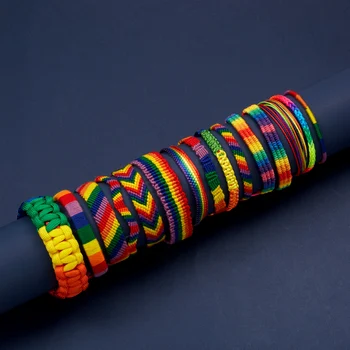 Minimalistički Ručno Pletena LGBT Narukvica Ovjes koji se Prelijeva Narukvice Za muškarce i žene Ljubav Gay-Pride Povez Pribor