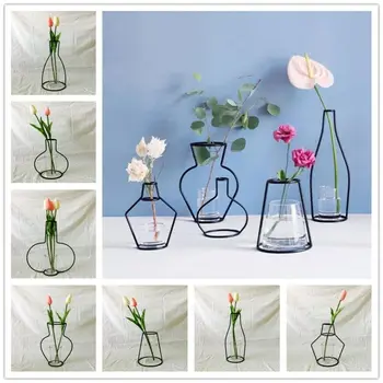 Minimalistički Skandinavski Apstraktne Linije Vaze Crna Željezna Vaza Vaza Za Cvijeće Sušeni Cvijet