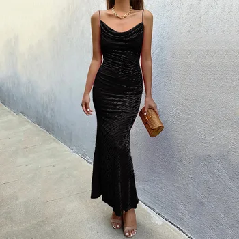 Moda Elegantan 2022 Špageti Remen Haljina s otvorenim leđima, duga do poda Seksi ženska odjeća s po cijeloj površini Duge Maxi haljine za maturalnu večer