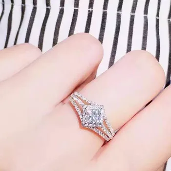 Moda Kvadratnom Crystal Zaručnički Prsten za žene Ženski AAA Bijela Kubni Cirkonij Srebrna Boja Večernje Vjenčanje Dekoracije