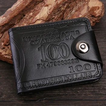 Moderan Vintage muške novčanici od umjetne kože Poslovni torbicu s засовом, Dolar uzorak, Dual kratkom novčanik, Muški držač za novčane kartice, džep za kovanice