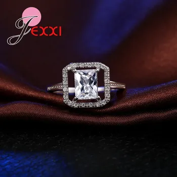 Moderna Briljantan Srebro 925 sterling Kubni Cirkon Luksuzni Modni prsten na prst Za žene Vjenčani Nakit Jednostavan Vjenčanje pribor