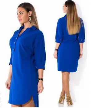 Moderna ženska odjeća Ljeto Jesen Отложной ovratnik Haljina s prorezom Plavo seksualno nepravilan rad haljina-košulja velike veličine